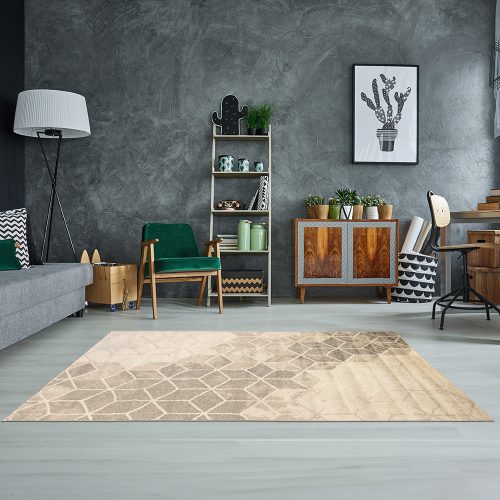 Madrid 2408 kockás modern mintájú bézs szőnyeg  80 cm-es szett