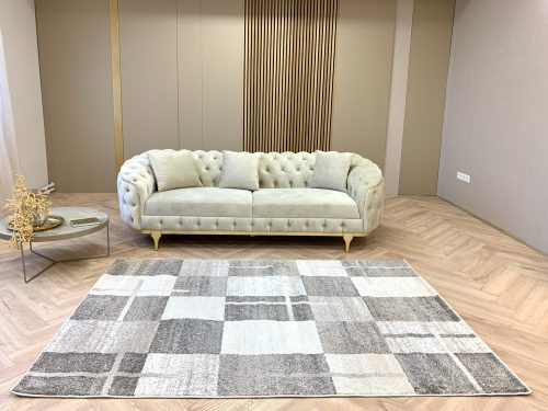Madrid 5107 négyzet mintás bézs szőnyeg 80 cm-es szett